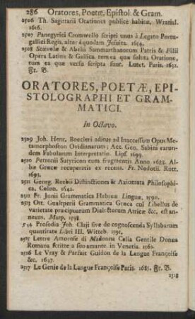 Oratores, Poetae, Epistolographi Et Grammatici. In Octavo
