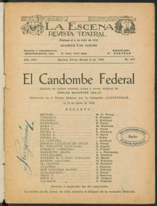 El candombe federal : sainete en cuatro cuadros, prosa y verso