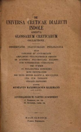De universa Creticae dialecti indole : adiecta glossarum Creticarum collectione