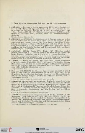I. Französische illustrierte Bücher des 18. Jahrhunderts (Nr. 1-202)
