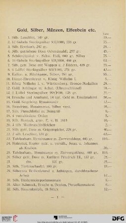 Gold, Silber, Münzen, Elfenbein etc. (Nr. 1-233)