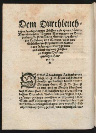 Dem Durchleuchtigen ... Albrechten dem Jüngern Marggraven zu Brandenburg ...