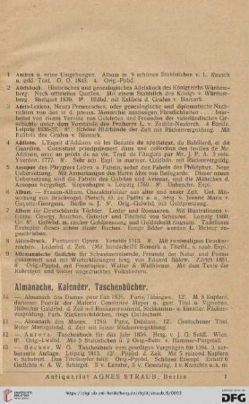 Almanache, Kalender, Taschenbücher (Nr. 10 - 86)