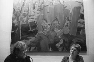 Berlin-Mitte : In Berlin-Mitte, Brecht-Haus, Richard Pietrass und Kerstin Hensel vor einem Bild von Anja Billing; Februar/03.2017 im Brecht-Haus ausgestellt