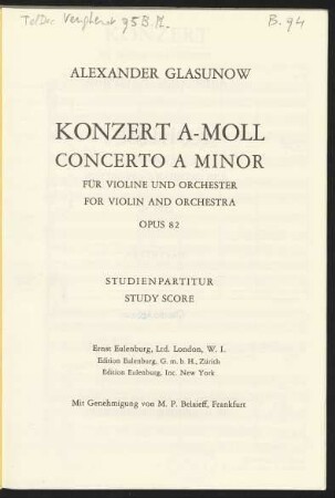 Konzert a-Moll : für Violine und Orchester : opus 82