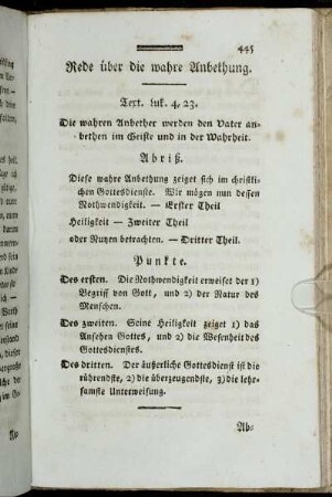 Rede über die wahre Anbethung.