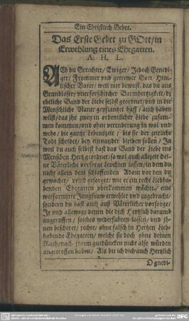 Das Erste Gebet zu GOtt, in Erwehlung eines Ehegatten