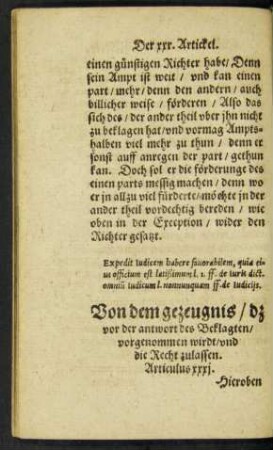Von dem gezeugnis ... Articulus xxxi.