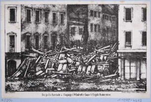 Maiaufstand 1849 in Dresden, die große Barrikade am Eingang der Wilsdruffer Gasse (Wilsdruffer Straße)