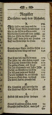 Register Der Lieder, nach dem Alphabet.