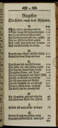 Register Der Lieder, nach dem Alphabet.