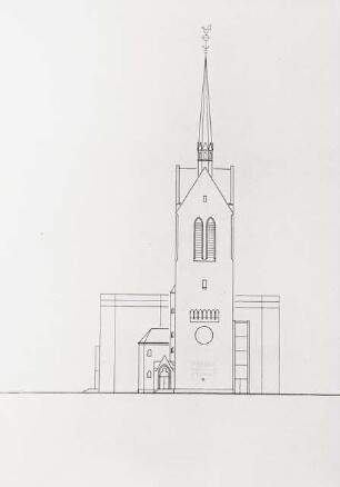 Matthäuskirche, Hannover-List: Ansicht von links (bezügl. des Grundriss!)