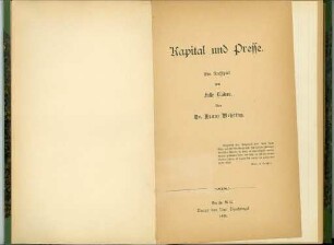 Kapital und Presse. Ein Nachspiel zum Falle Lindau