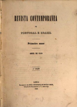 Revista contemporânea de Portugal e Brasil : publicacão mensal. 1. 1859 (1861)