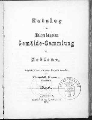 Katalog der Städtisch-Lang'schen Gemälde-Sammlung zu Coblenz