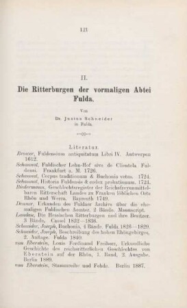 II. Die Ritterburgen der vormaligen Abtei Fulda.