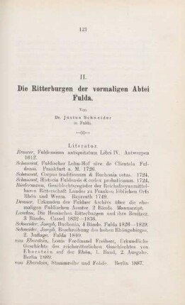 II. Die Ritterburgen der vormaligen Abtei Fulda.