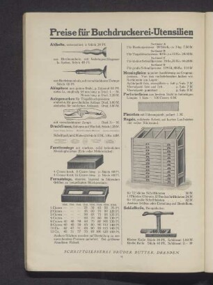 Preise für Buchruckerei-Utensilien