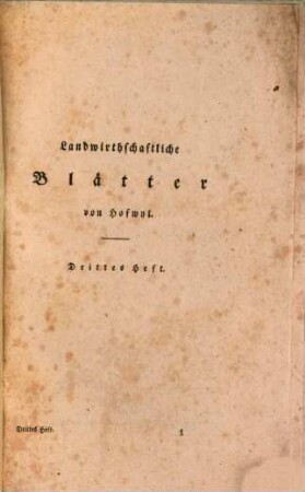 Landwirthschaftliche Blätter von Hofwyl. 3, 3. 1811