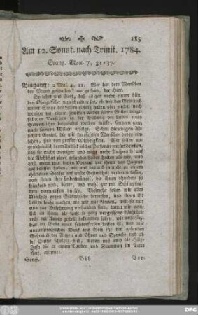 Am 12. Sonnt. nach Trinit. 1784. Evang. Marc. 7, 31 - 37.