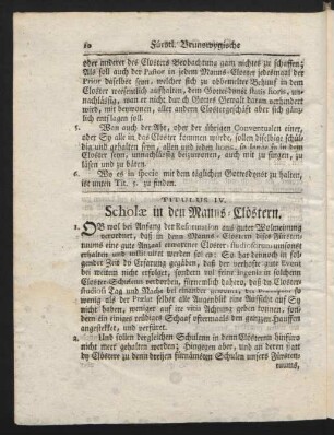 Titulus IV. Scholae in den Manns-Clöstern.