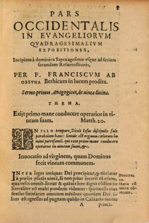 Pars occidentalis in accomodas hisce temporibus evangeliorum quadragesimalium expositiones
