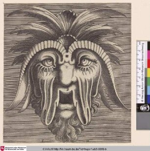 [Groteske Maske mit Blätterkrone; Grotesque mask with a sheet crown]