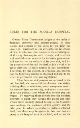 Rules for the Manila hospital