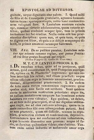 Marci Tullii Ciceronis opera, 6. Epistolae ad diversos et ad Quintum fratrem