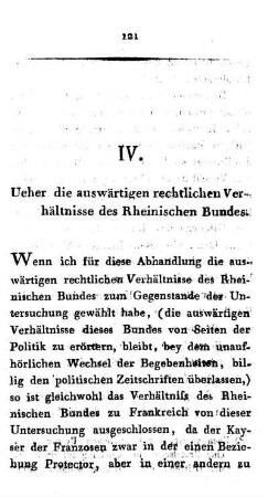IV. Ueber die auswärtigen rechtlichen Verhältnisse des Rheinischen Bundes.
