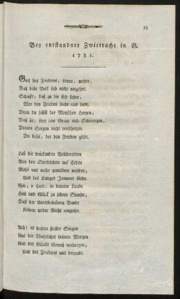 Bey entstandener Zwietracht in G. 1781.