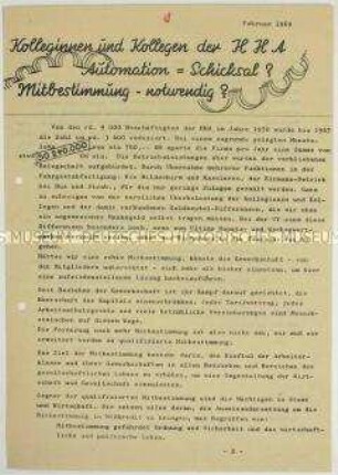 Hektografiertes Propagandaflugblatt der DKP-Betriebsgruppe gegen die Personalpolitik in einem Hamburger Industriebetrieb