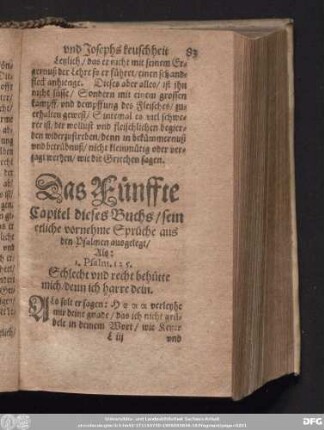 Das Fünffte Capitel dieses Buchs/ sein etliche vornehme Sprüche aus den Psalmen ausgeleget/