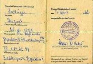 Mitgliedsausweis des Verbandes der Kleingärtner, Siedler und Kleintierzüchter (VKSK)