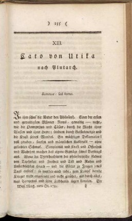 XIII. Cato von Utika nach Plutarch.