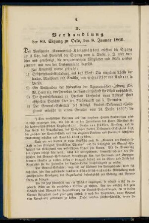 II. Verhandlung der 89. Sitzung zu Oels, den 8. Januar 1860.