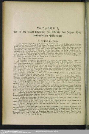Verzeichnis der in der Stadt Chemnitz am Schlusse des Jahres 1902 vorhandenen Stiftungen