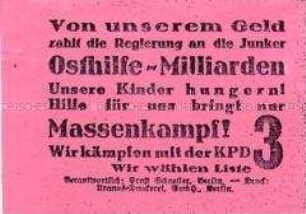 Klebezettel der KPD zur Reichstagswahl 1933