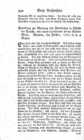 Anweisung zur Wartung des Hornviehes in Absicht der Seuche.