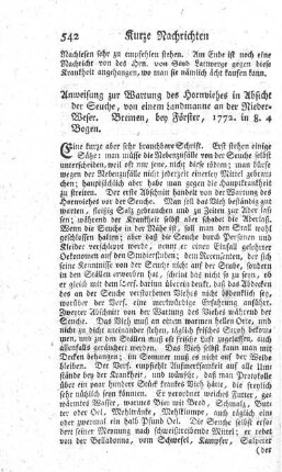 Anweisung zur Wartung des Hornviehes in Absicht der Seuche.