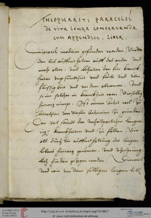 Teil I: Paracelsus, De vita longa conservanda