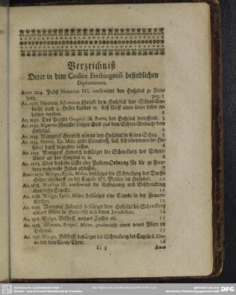 Verzeichniß Derer in dem Codice Freibergensi befindlichen Diplomatum