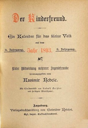 Der Kinderfreund : ein Kalender für das kleine Volk. 3. 1893
