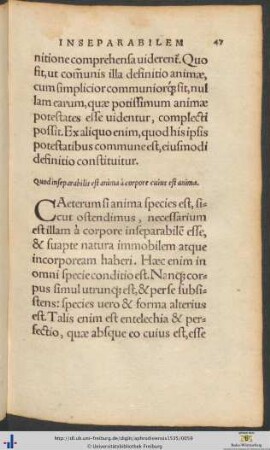 Quod inseparabilis est anima a corpore cuius est anima