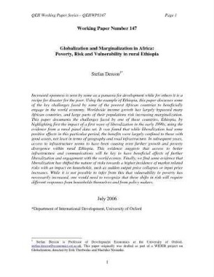 Globalization and marginalization in Africa: Poverty, risk and vulnerability in rural Ethiopia