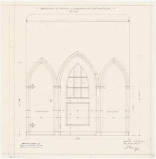 Dorfkirche, Paretz Denkmalpflege - Bauaufnahme und Entwurf für Umbaumaßnahmen: Aufriss der Nordwand des nördlichen Querschiffes 1:10