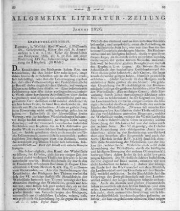 Wenzel, K.: Über die Krankheiten am Rückgrathe. Mit einer Einleitung, Inhaltsanzeige und Erklärung der acht Kupfertafeln. Bamberg: Wesché 1824