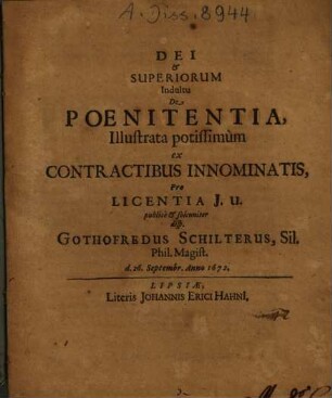 De Poenitentia, Illustrata potissimum ex Contractibus Innominatis