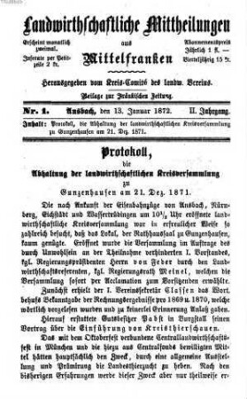 Landwirthschaftliche Mittheilungen aus Mittelfranken. 1872