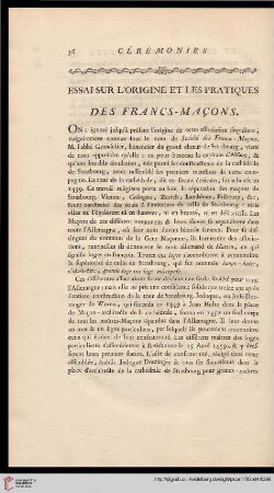 Essai sur l'origine et les pratiques des Francs-Maçons